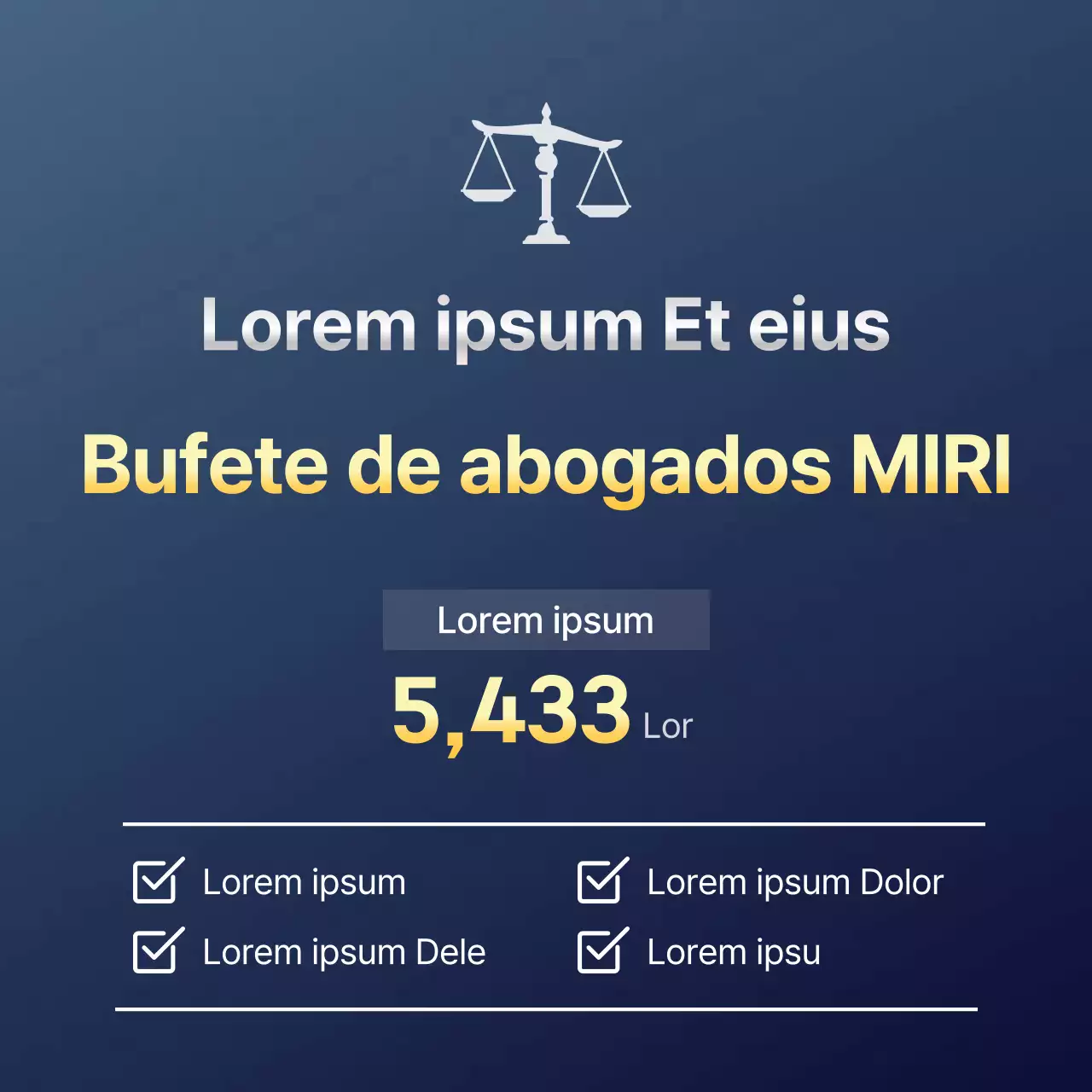 Una sencilla promoción de un bufete de abogados en azul marino y dorado