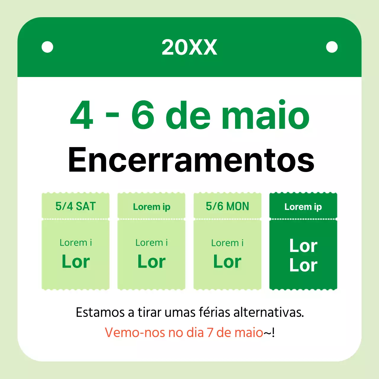 Anúncio de fecho minimalista em verde