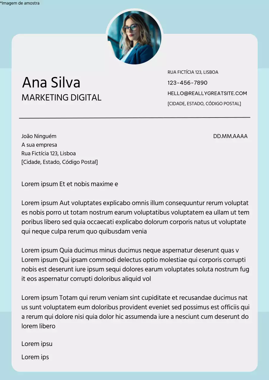 Carta de apresentação de empregado moderna em azul e branco