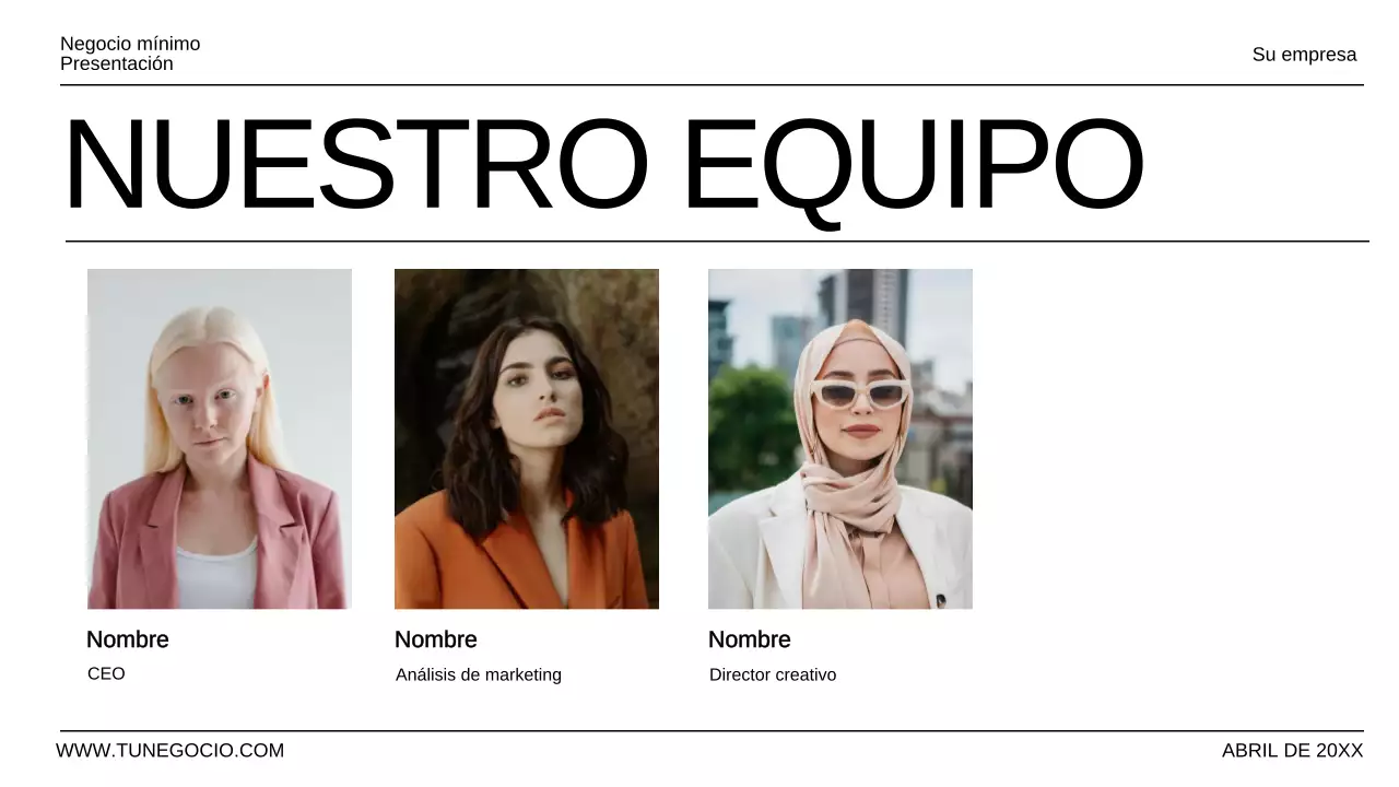 Presentación empresarial minimalista en blanco y negro