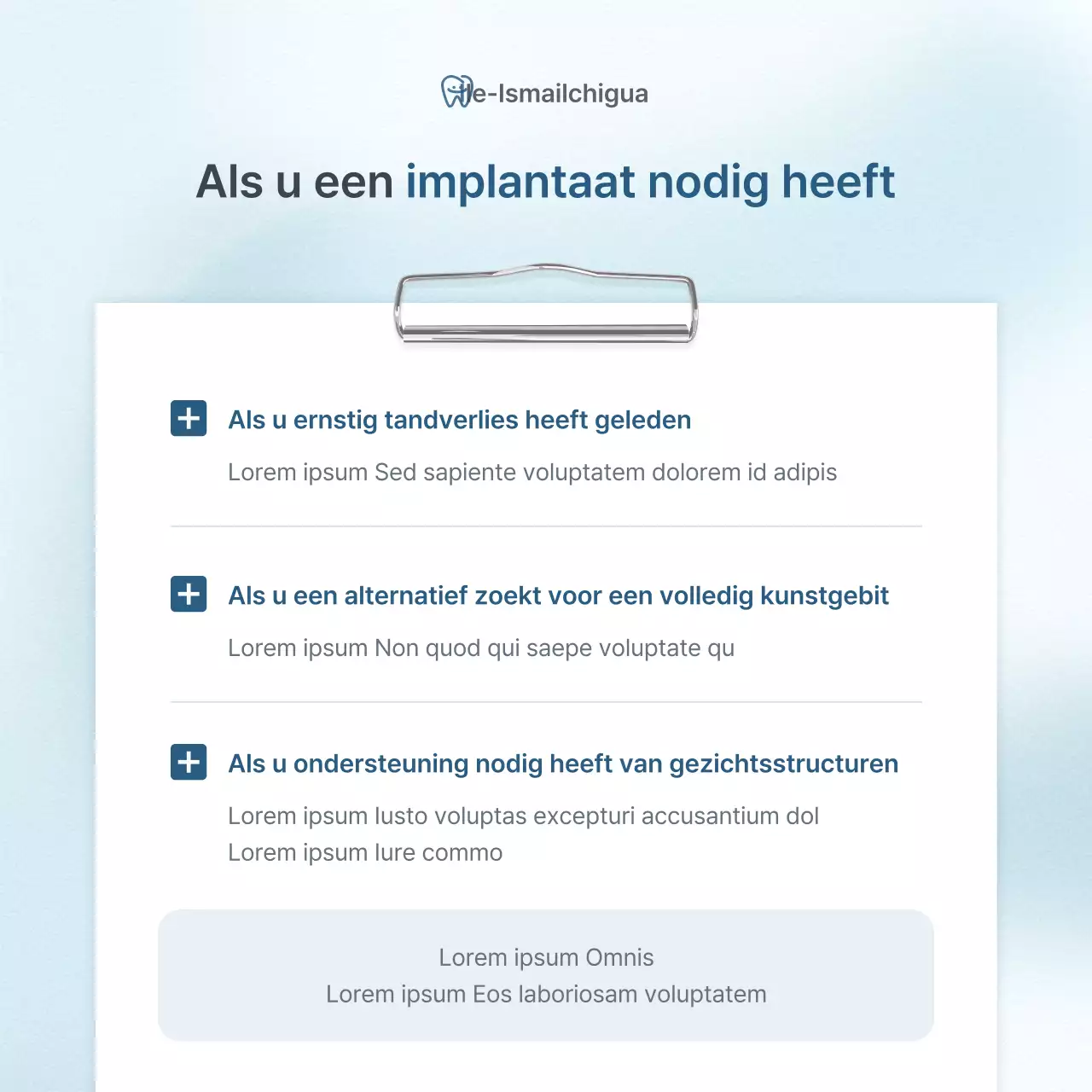 Een ziekenhuischecklist voor het promoten van een eenvoudige witte en lichtblauwe tandartspraktijk