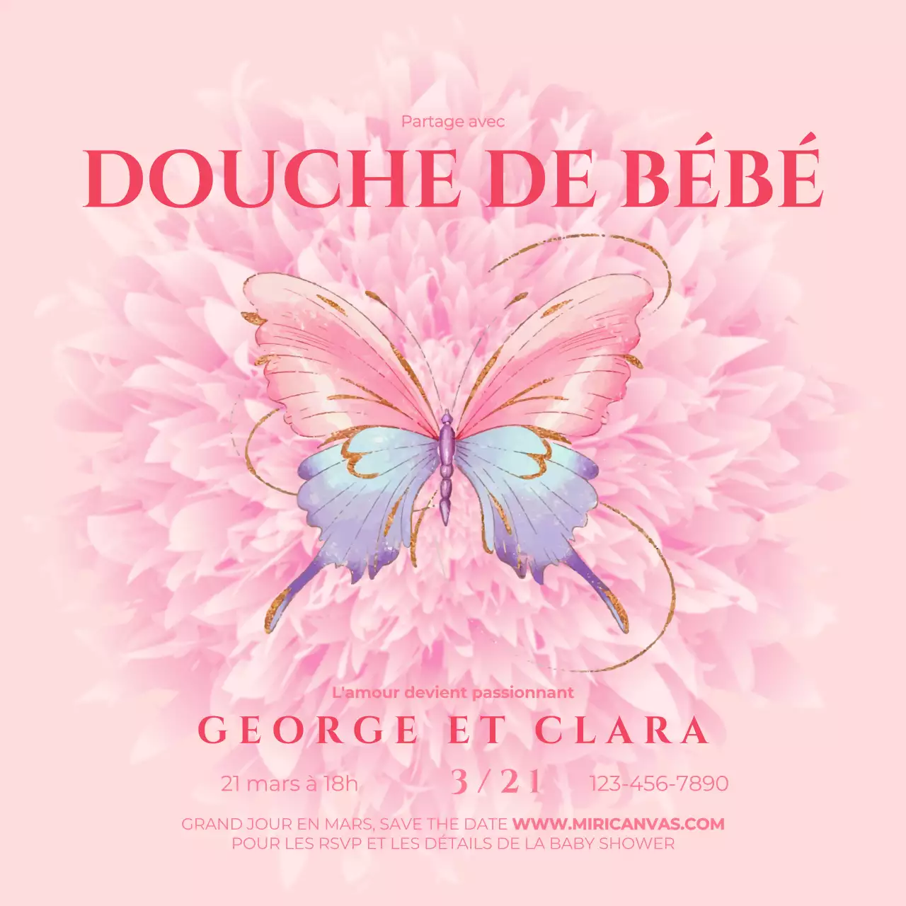 Invitations à la fête de bébé élégantes et roses