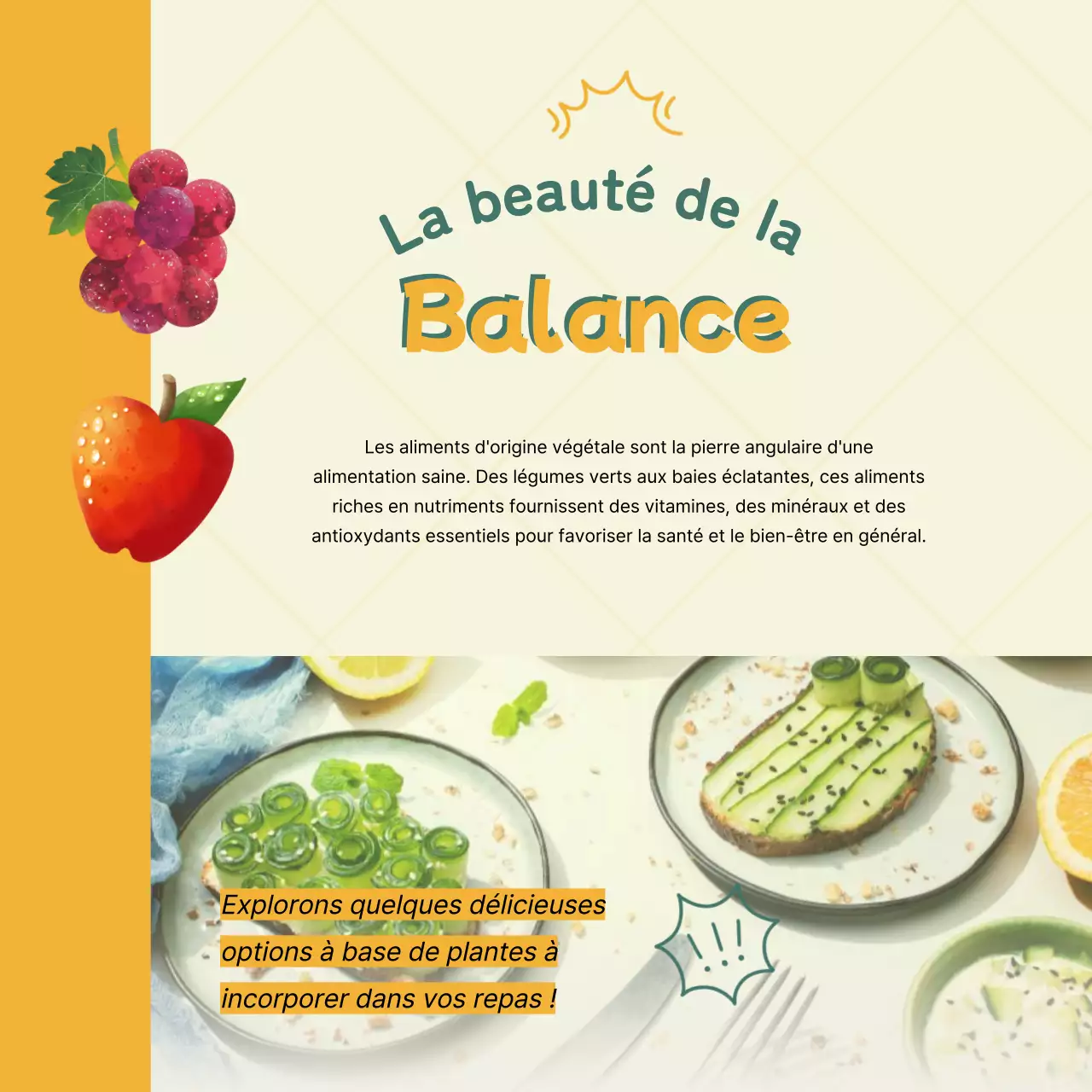 Publicité verte et jaune pour les aliments sains et les régimes alimentaires modernes