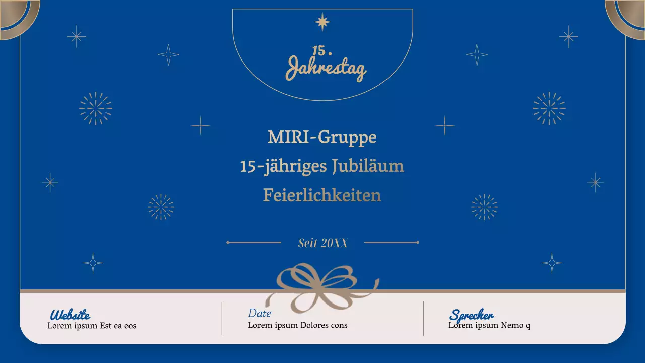 Ankündigung einer luxuriösen Firmenjubiläumsfeier in Marineblau und Gold