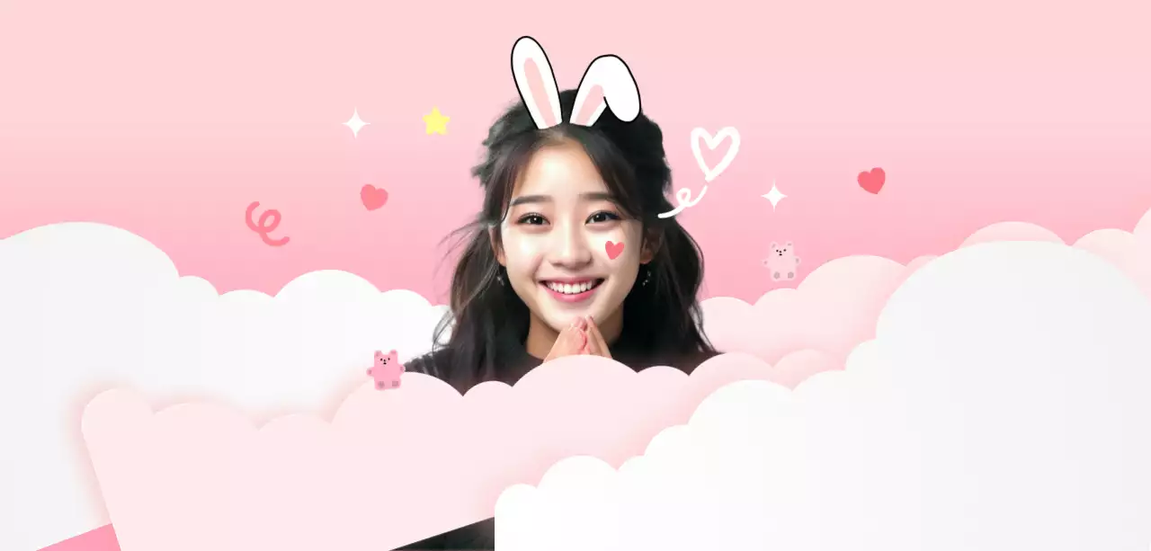 Celebrity merchandise with girls and cute illustrations and gradient backgrounds