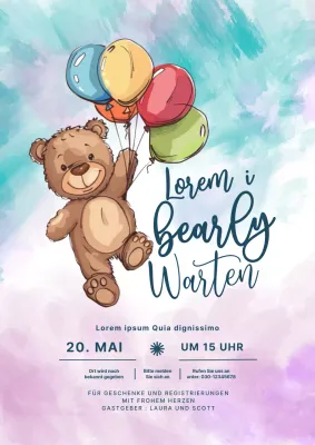 Himmelblau und Rosa Einfache Neugeborenen Illustration Aquarell Einladungen