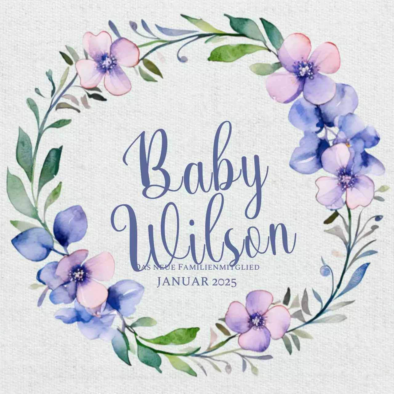 Blaue und lila geblümte Baby Wilson Ankündigung