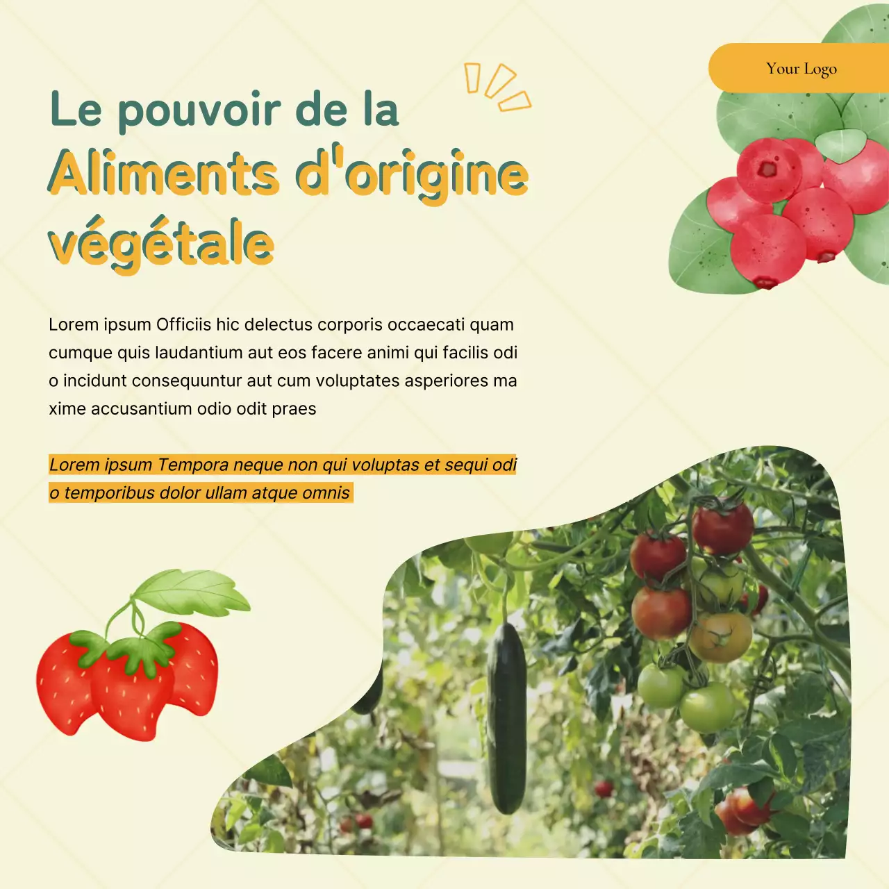 Publicité verte et jaune pour les aliments sains et les régimes alimentaires modernes