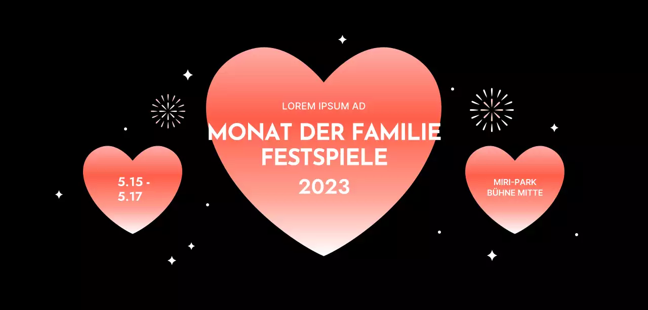 Festival-Design mit Farbverlauf Herzen auf einem schwarzen Hintergrund