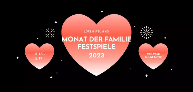 Festival-Design mit Farbverlauf Herzen auf einem schwarzen Hintergrund