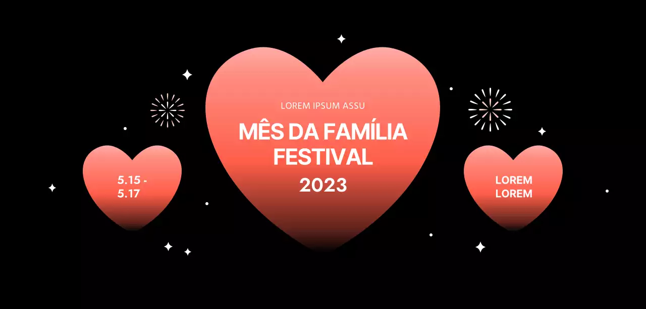 Desenho de um festival com corações em degradé sobre um fundo preto
