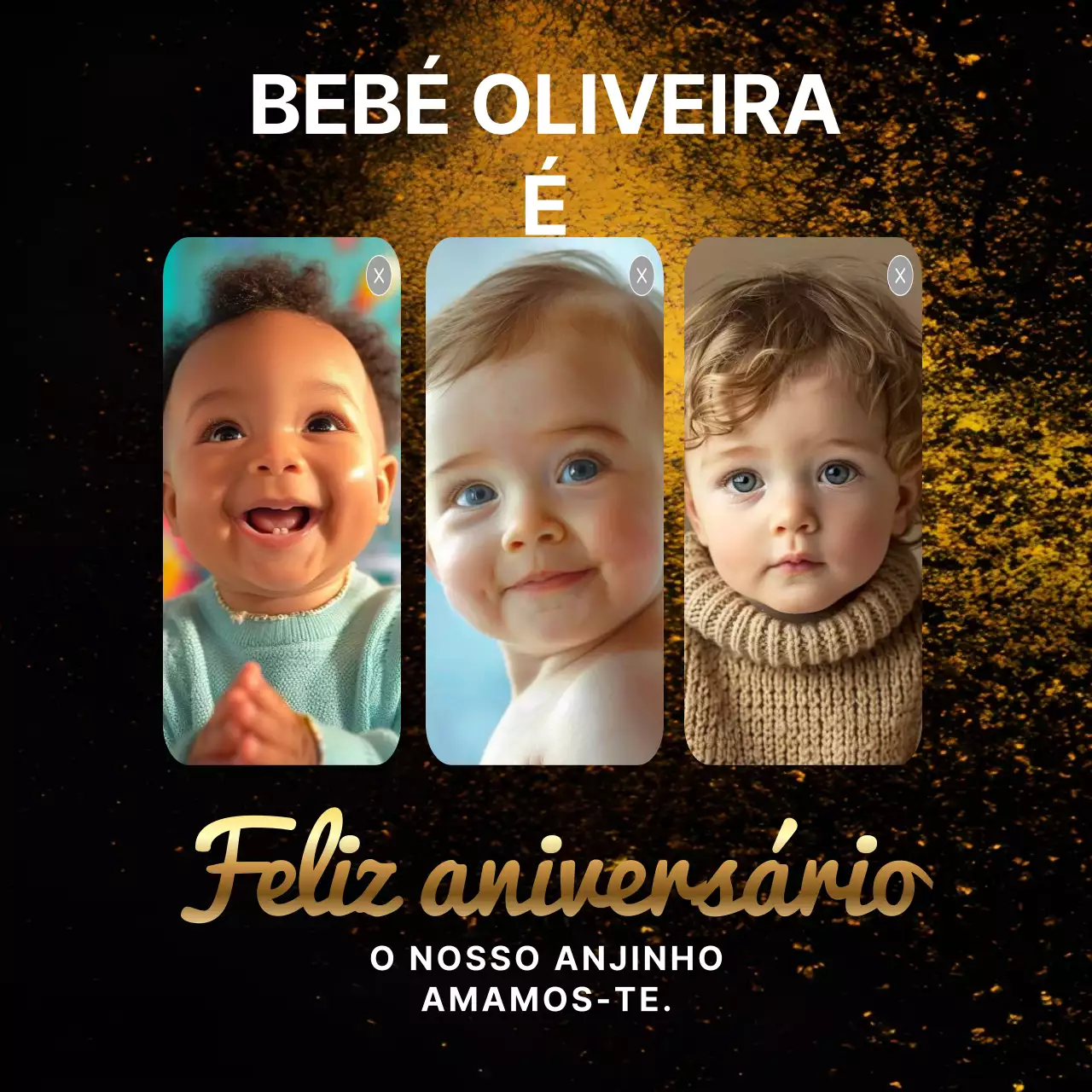 Folheto de feliz aniversário em dourado e preto