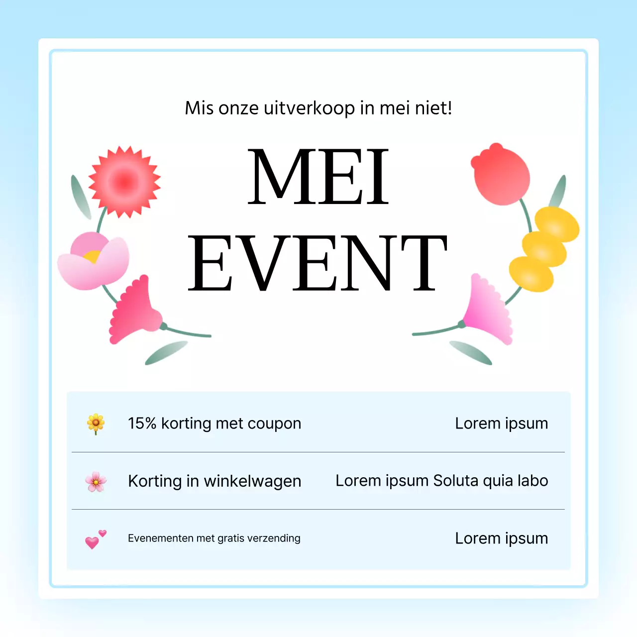 Promoot een moderne feed voor sociale-mediamarketing in lichtblauw en rood