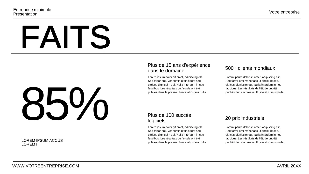 Présentation d'entreprise minimale en noir et blanc