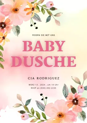 Rosa und Creme Zarte Blumen Baby Shower Einladung