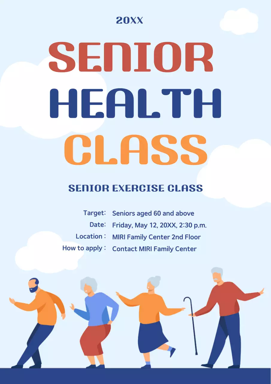 A simple, blue-toned flyer for a senior exercise class.