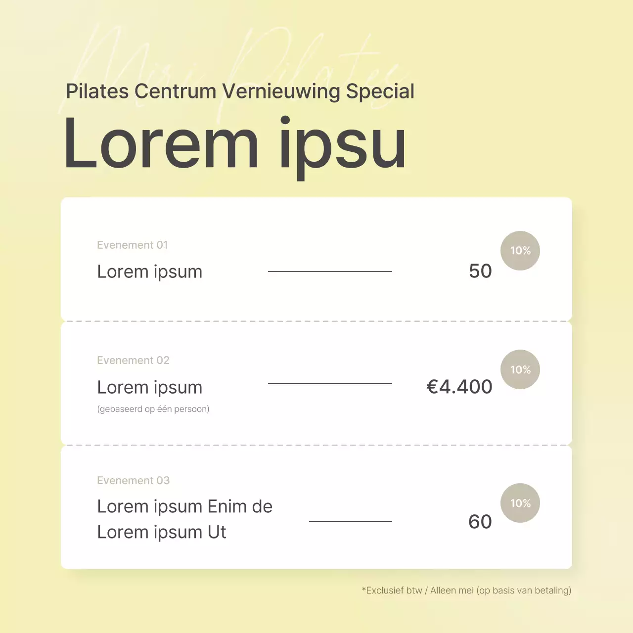 Promoot een moderne Pilates-verkoop in beige en geel