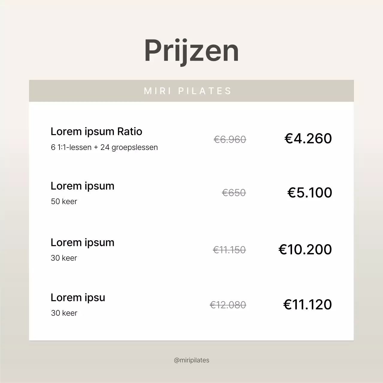 Modern Pilates in Beige en Geel Social Media Marketing Prijzen en Promotie van evenementen