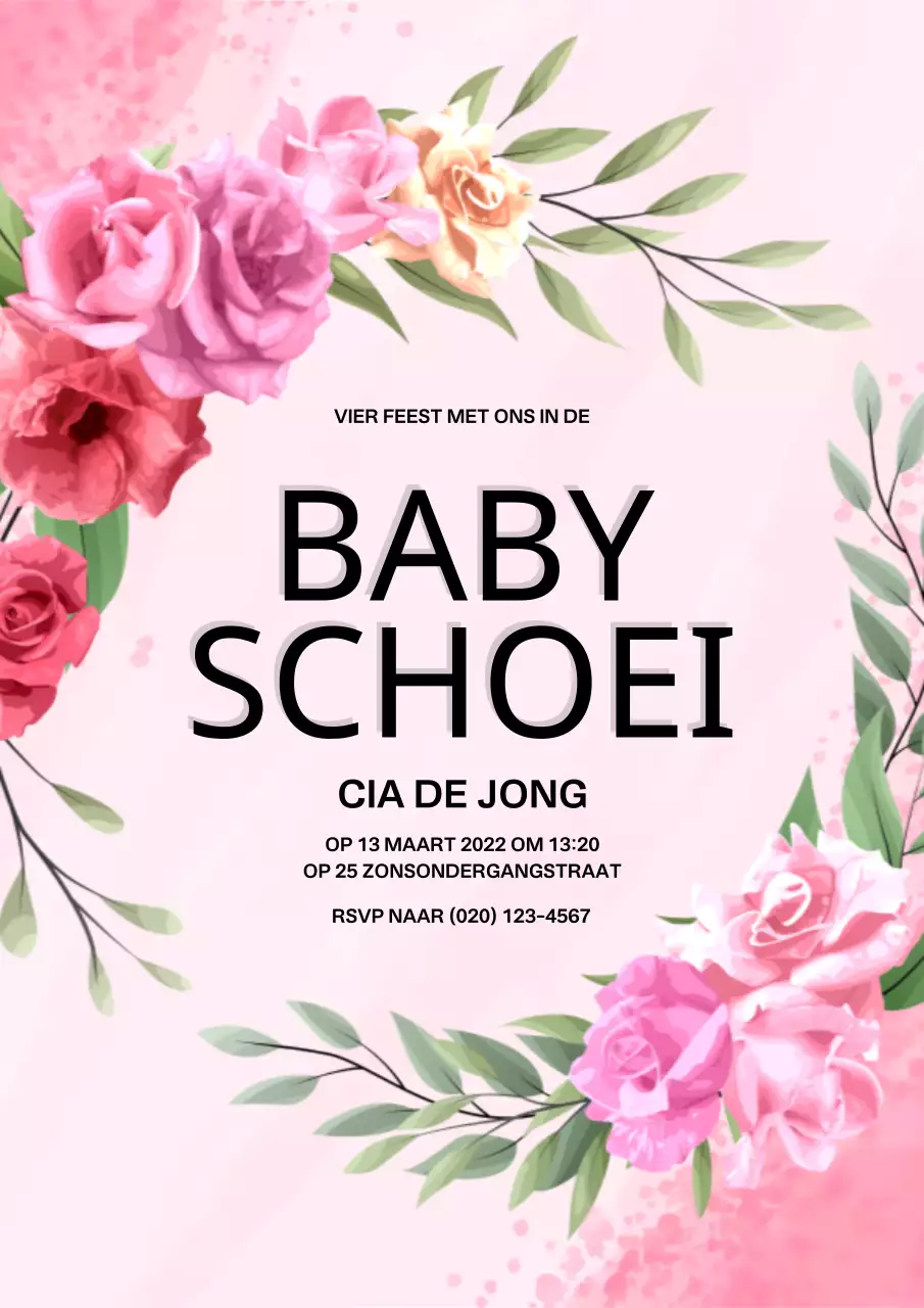 Uitnodiging voor de roze en bloesem baby shower