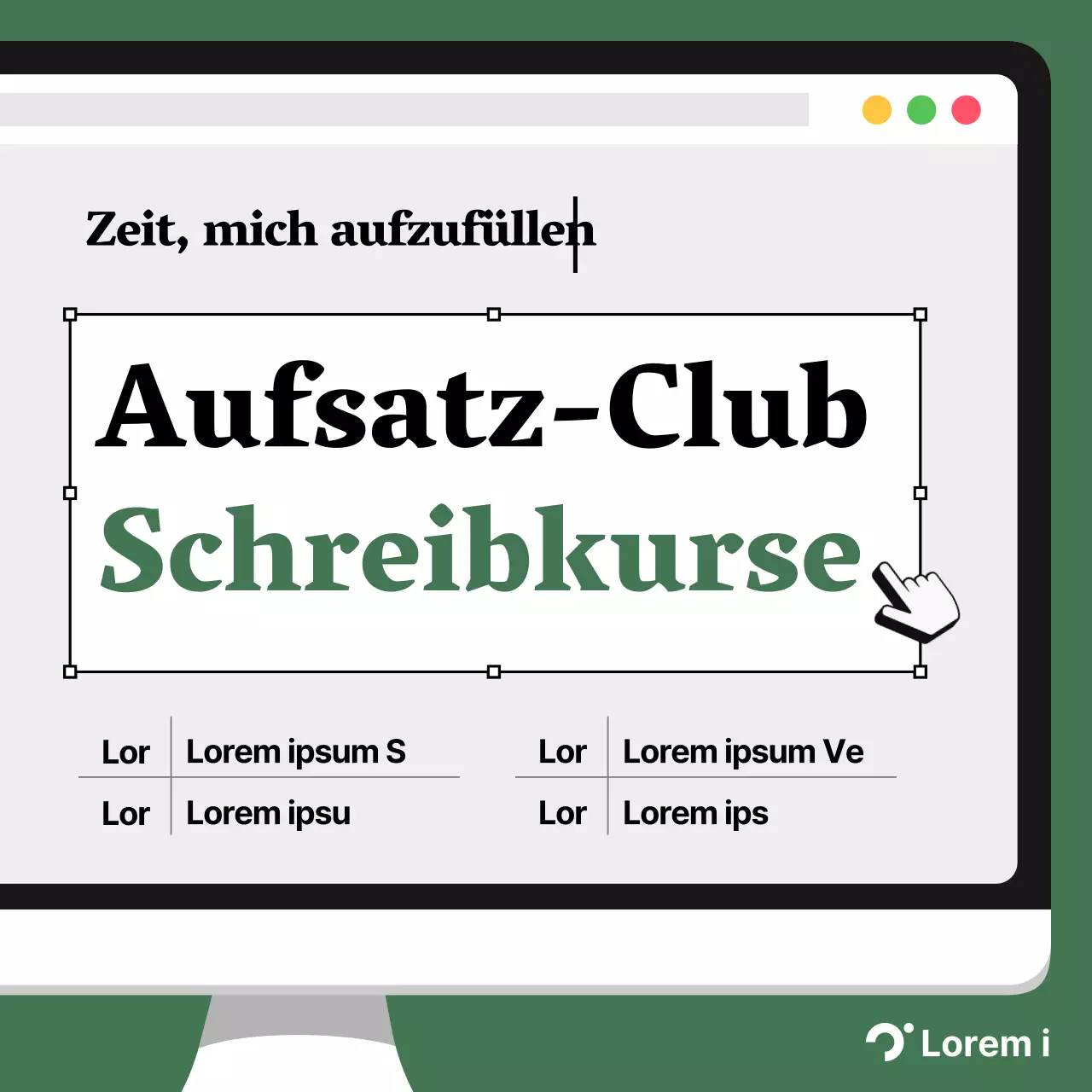 Fördern Sie einen einfachen Schreibkurs in Grün und Grau