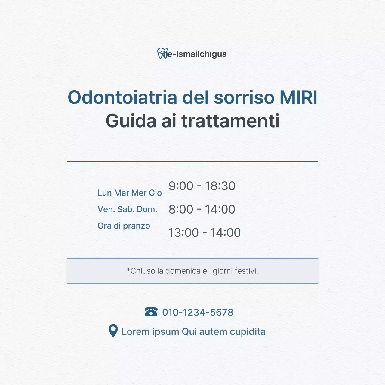 Promozione di una semplice clinica dentale bianca e azzurra per promuovere lo studio.