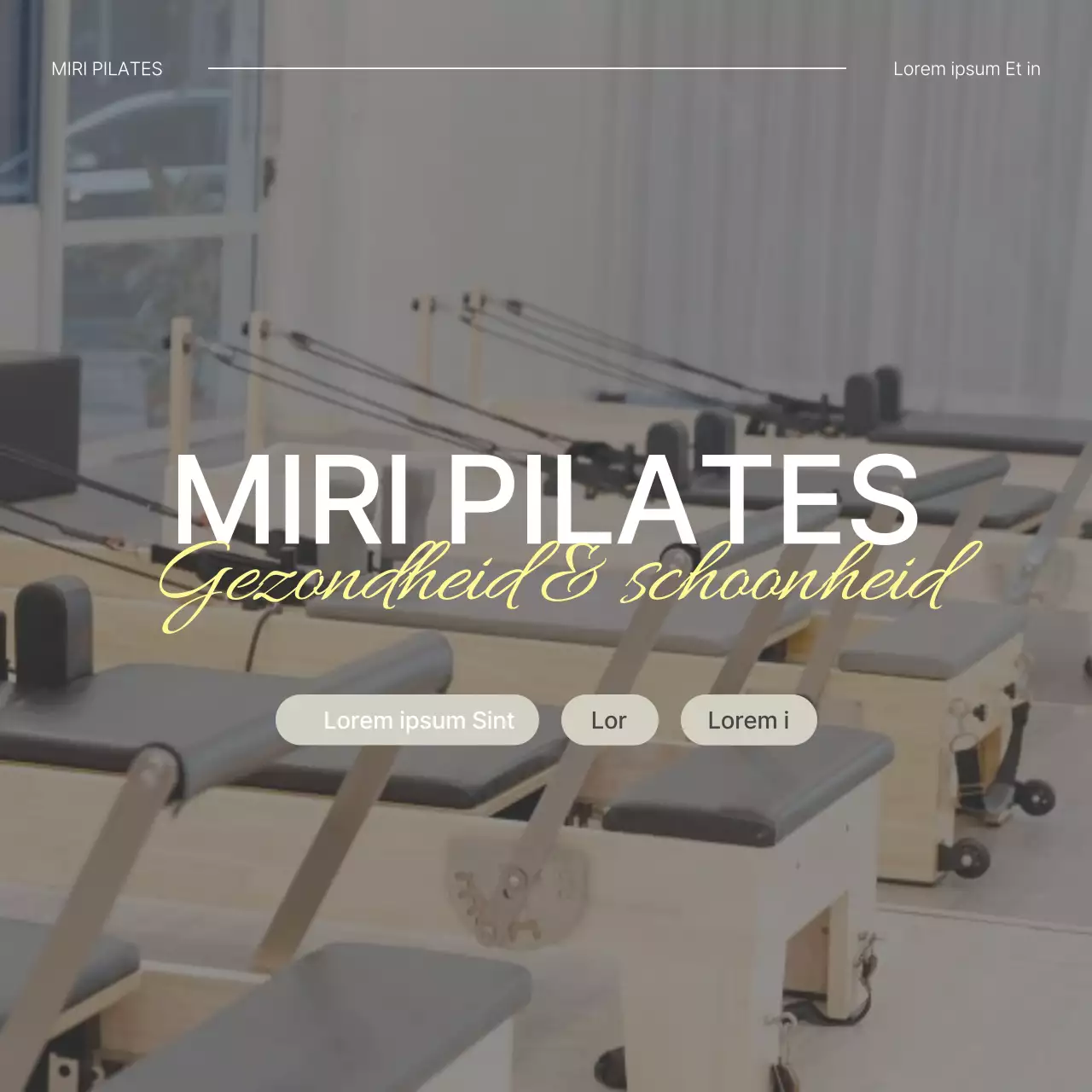 De introductie promoten van een modern Pilates social media marketing centrum in beige en geel