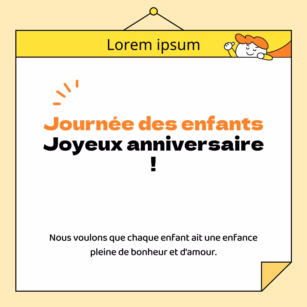 Une annonce simple pour la Journée des enfants en jaune et orange