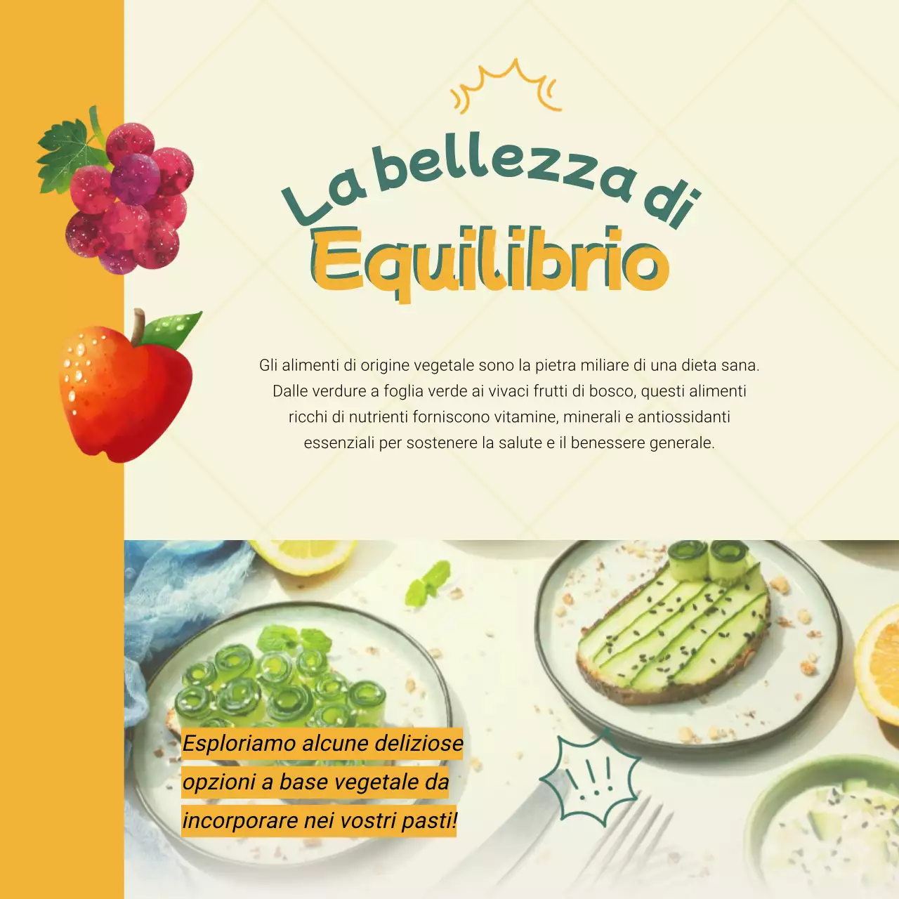 Pubblicità verde e gialla su alimenti e diete sane e moderne