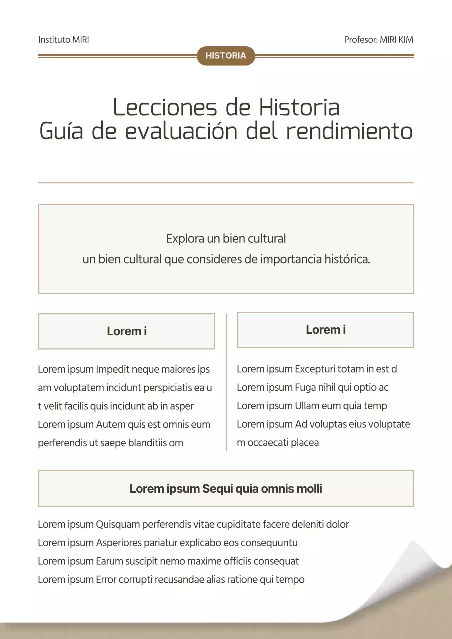 Guía sencilla de evaluación del rendimiento de Historia en blanco y marrón