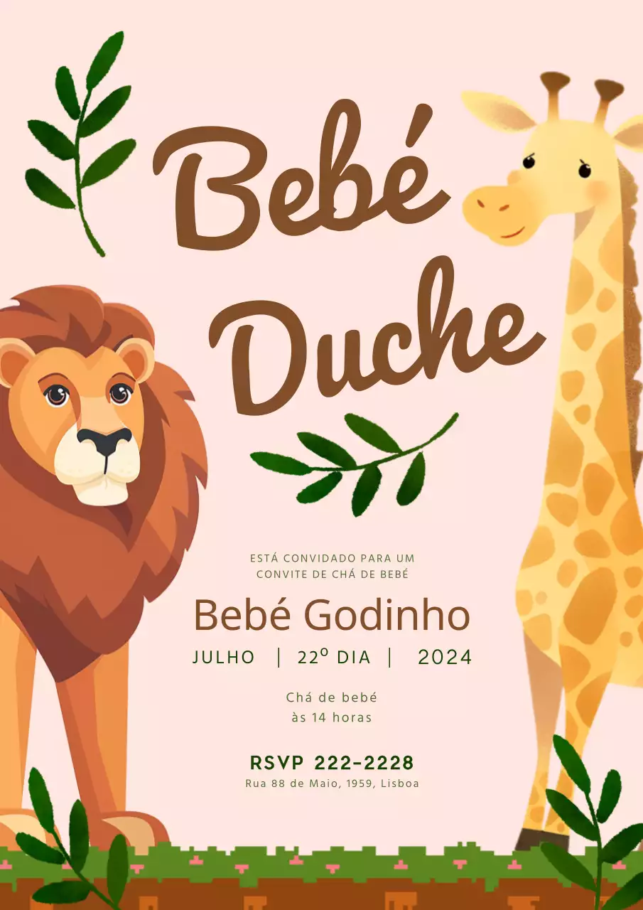 Convite de chá de bebé Safari castanho e verde