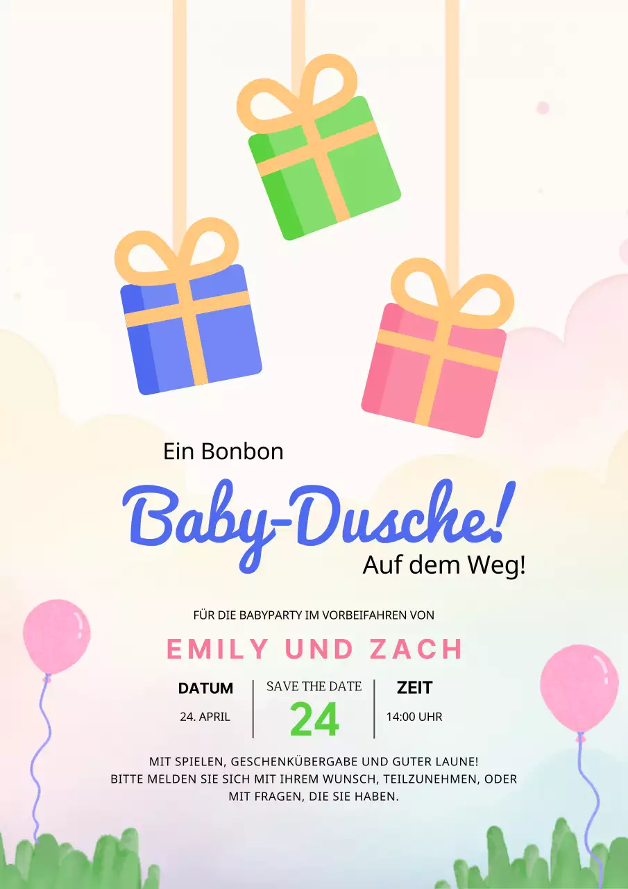 Rosa und blaue verspielte Baby Shower Einladung
