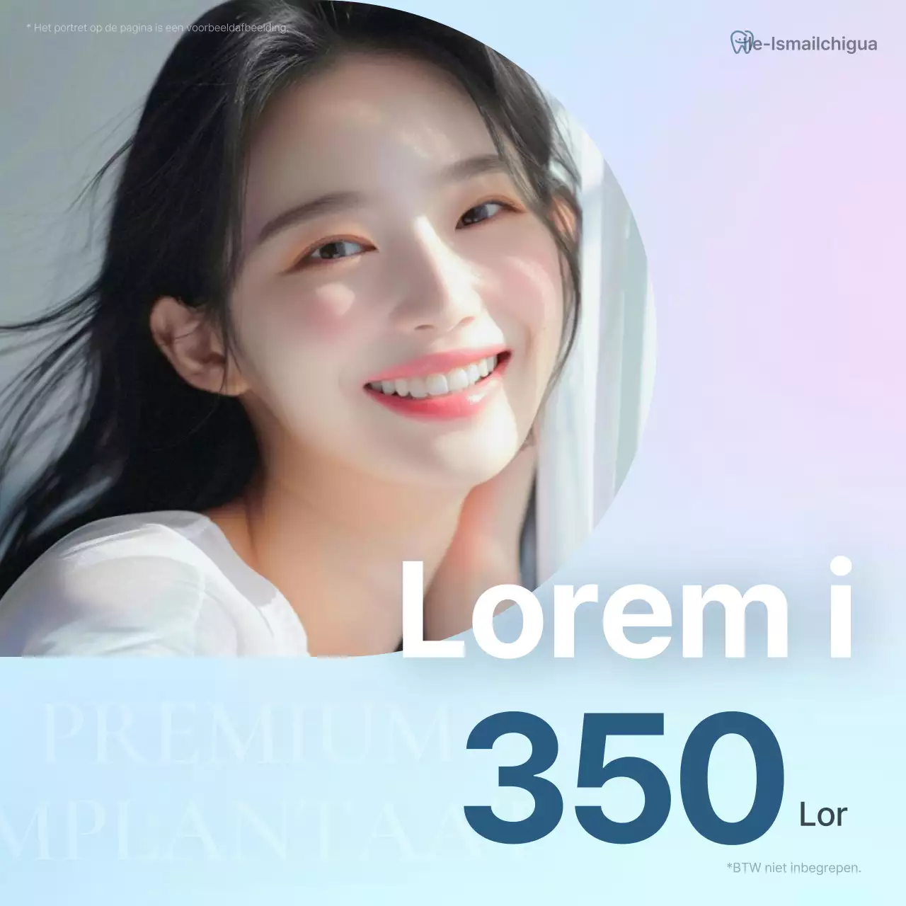 Prijspromotie voor ziekenhuisevenement ter promotie van een eenvoudige tandartspraktijk in wit en lichtblauw