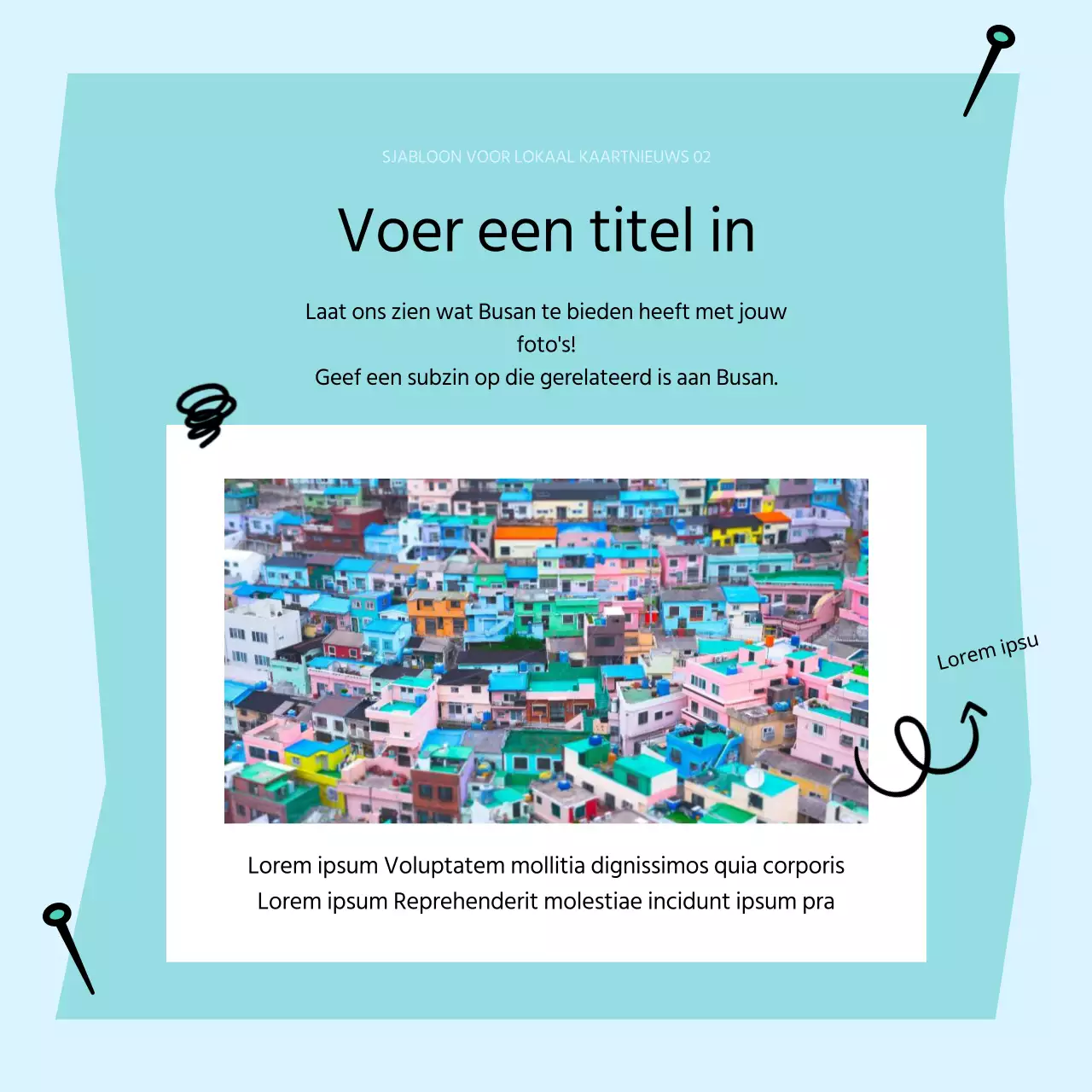 Een eenvoudige Busan-sjabloon in lichtblauw en zwart promoten