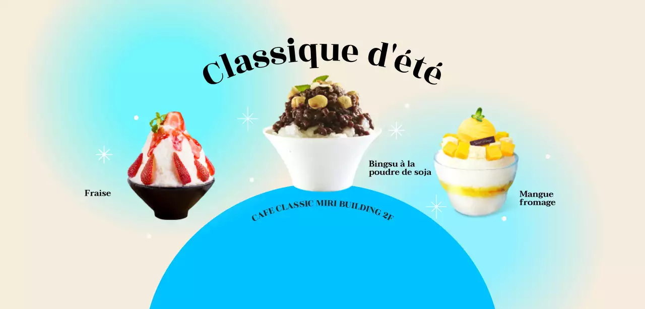 Menu d'un café d'été avec photo de menu de glace rasée et arrière-plan dégradé
