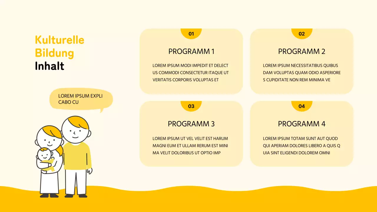 Einfacher gelb-schwarzer Programmplaner für Familienkultur