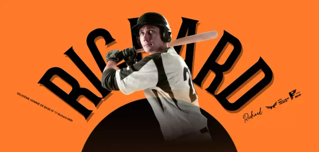 Design sportif avec titres en gras et photos de joueurs