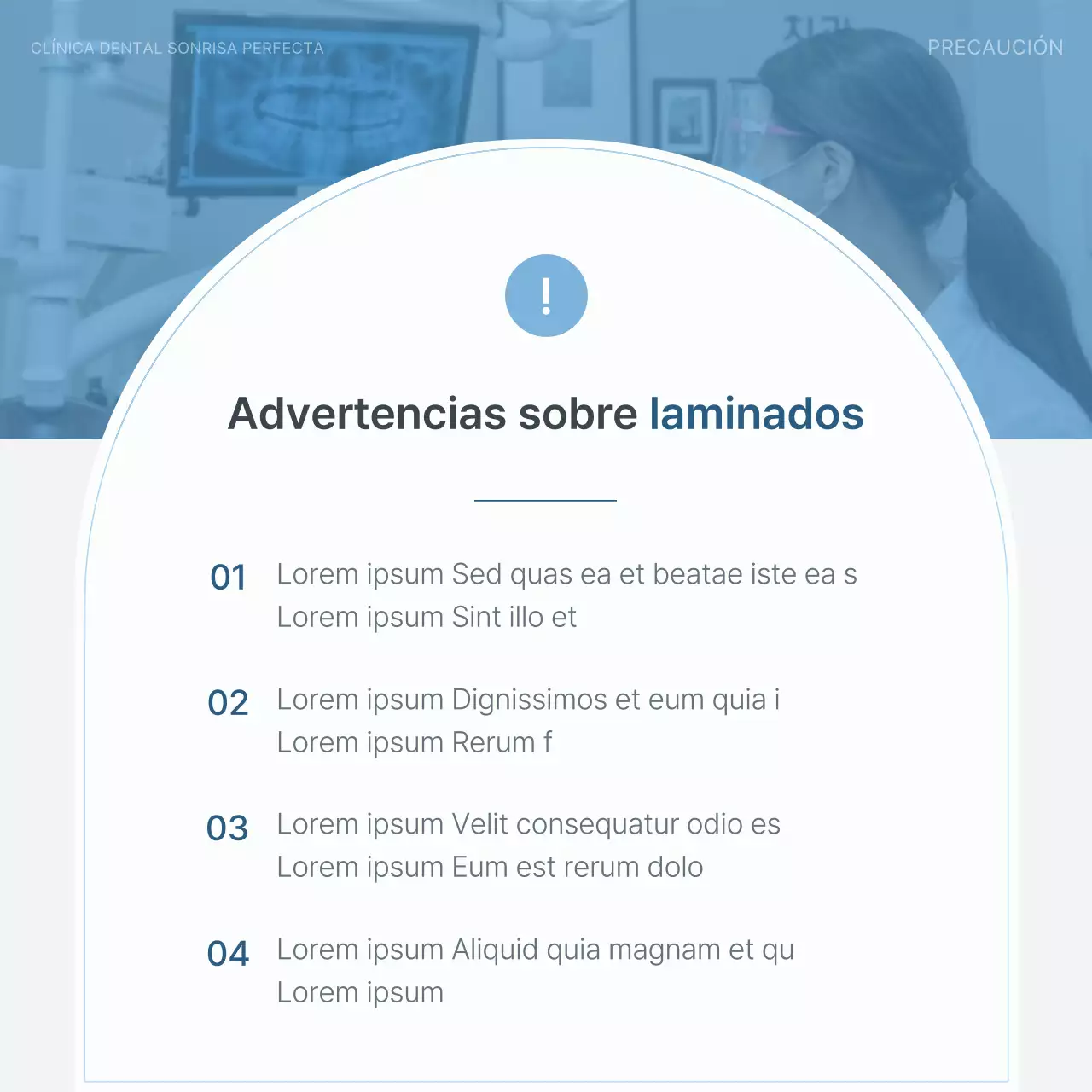 Odontología sencilla en blanco y azul claro para promocionar la guía de información sobre procedimientos hospitalarios