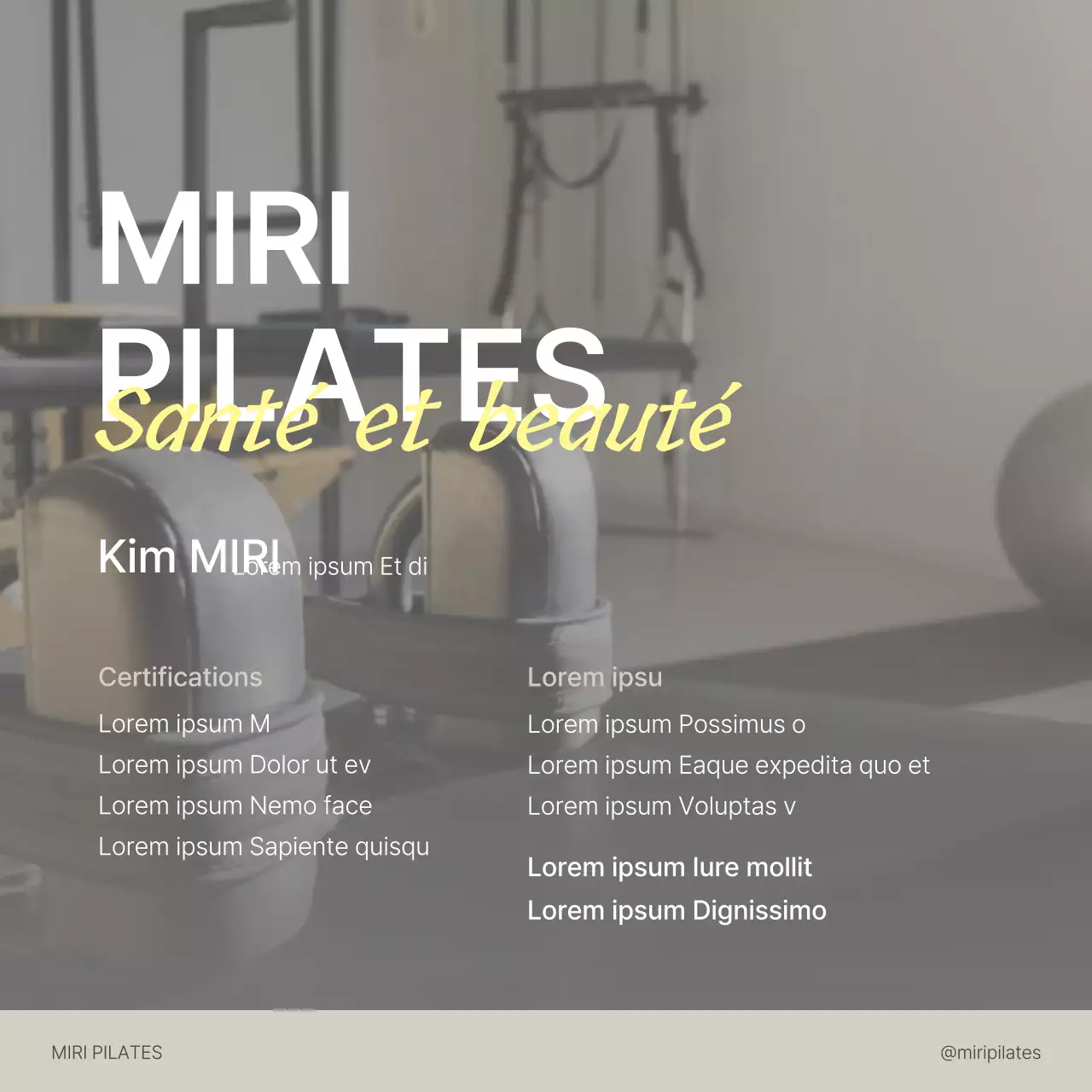 Modern Pilates social media marketing en beige et jaune pour promouvoir les introductions d'instructeurs.