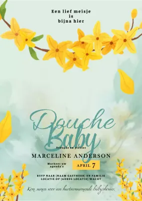 Uitnodiging voor gele en hemelsblauwe babyborrel