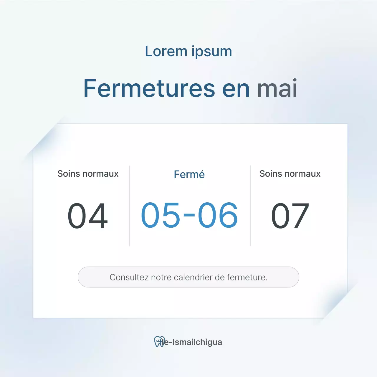 Promotion d'une clinique dentaire simple, blanche et bleu clair, pour promouvoir le cabinet.