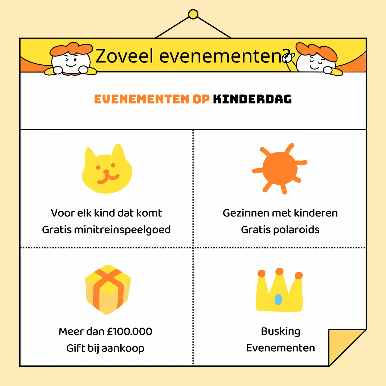 Een eenvoudige aankondiging voor Kinderdag in geel en oranje