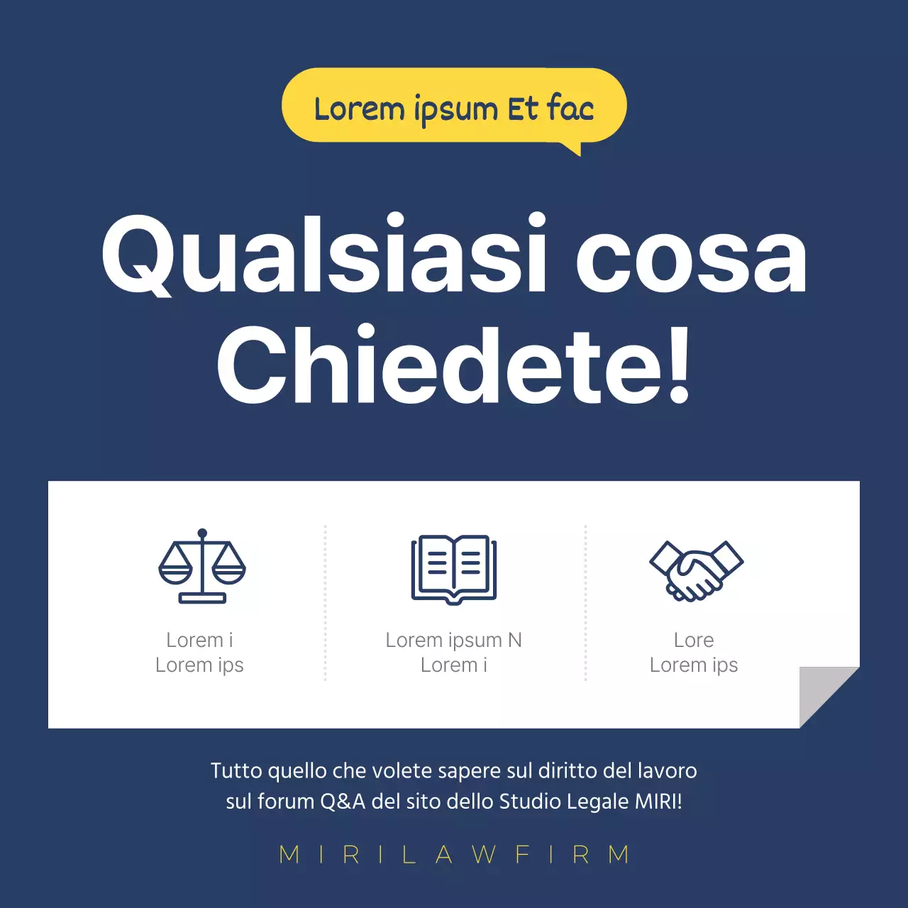 Un semplice post di consulenza sul diritto del lavoro in giallo e blu navy