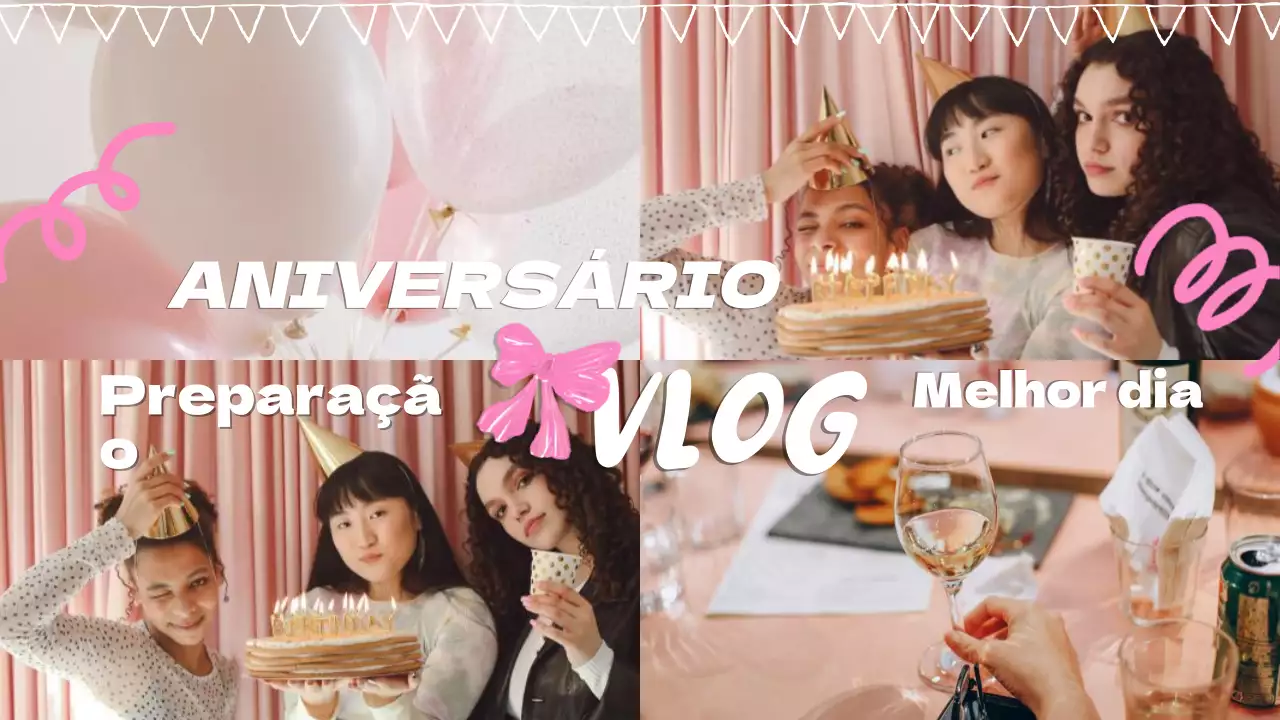 Vídeo de vlog de aniversário simples e cor-de-rosa