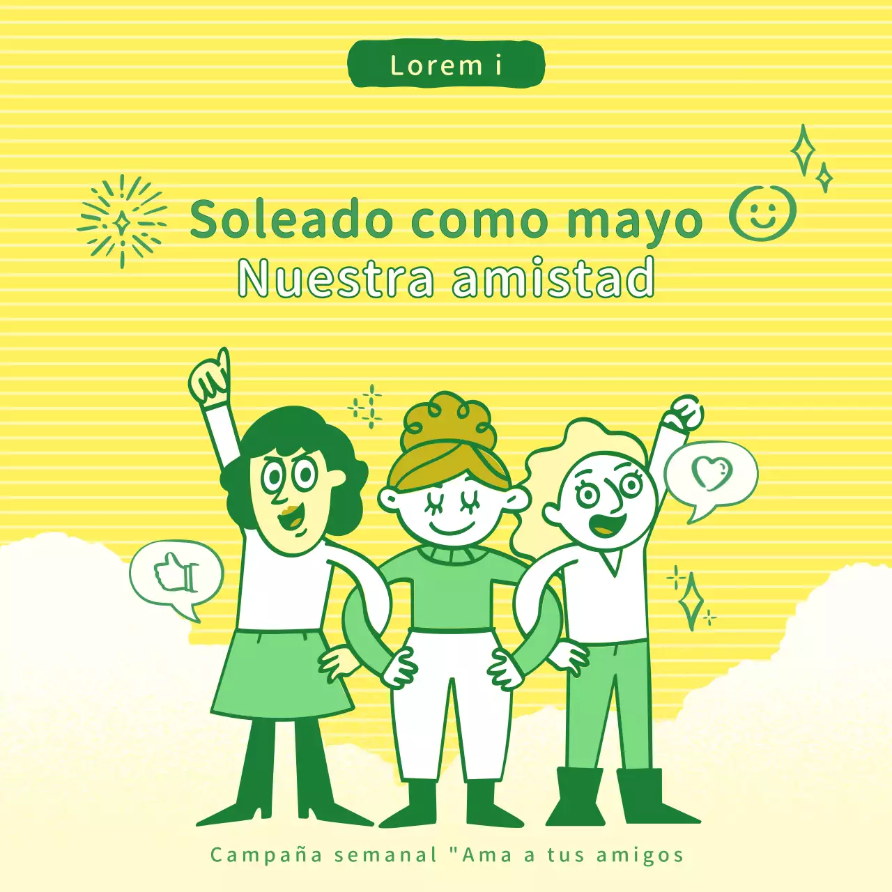 Una campaña de amistad kitsch en amarillo y verde