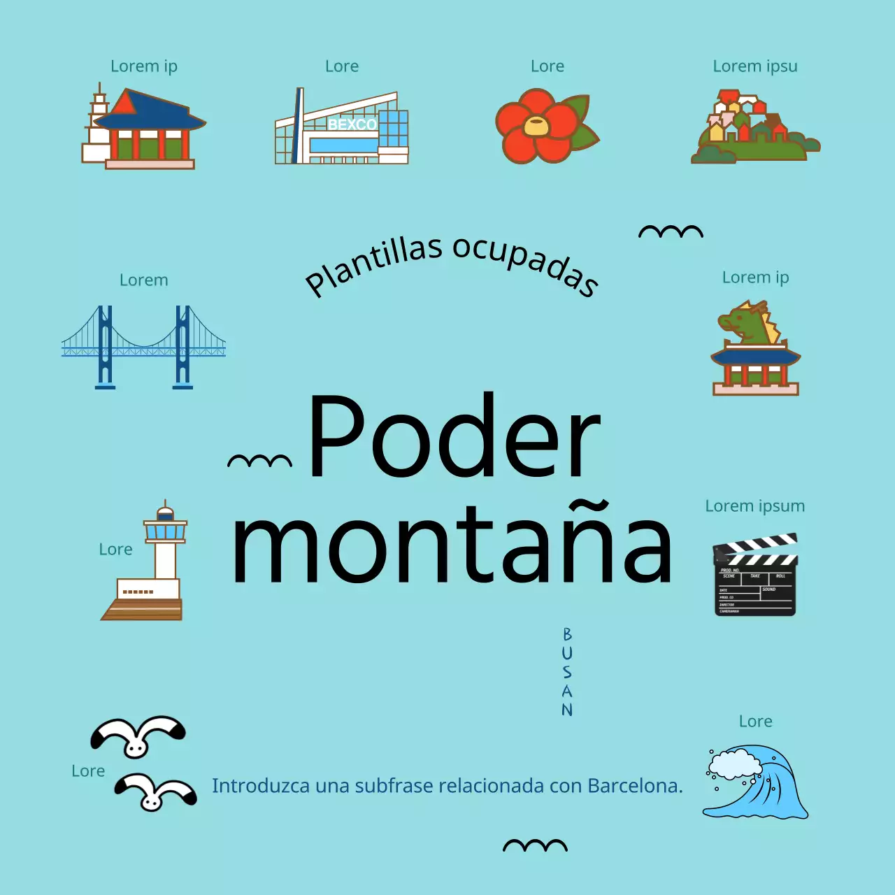 Promueva una plantilla sencilla de Busan en azul claro y negro