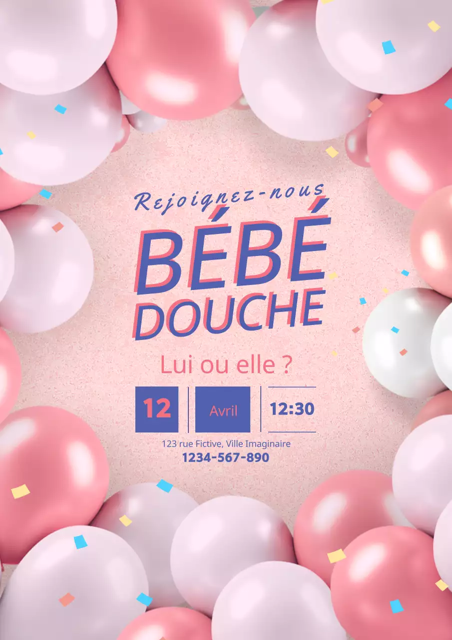 Invitation à la fête de bébé rose et bleue avec mention du sexe
