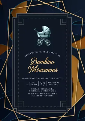 Invito di lusso per baby shower in nero e oro