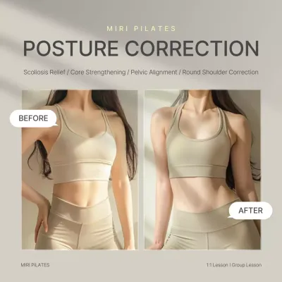 A Modern Pilates Social Media Marketing Before and After in Beige and Yellow