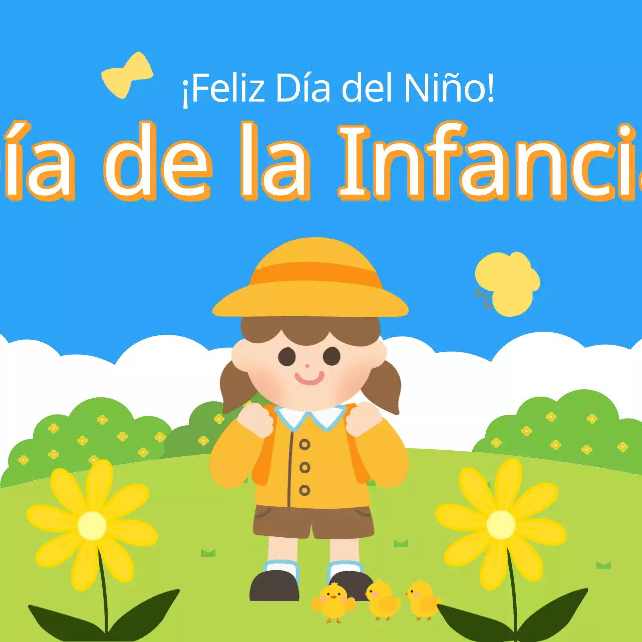 Anuncie un bonito acto amarillo y verde del Día del Niño