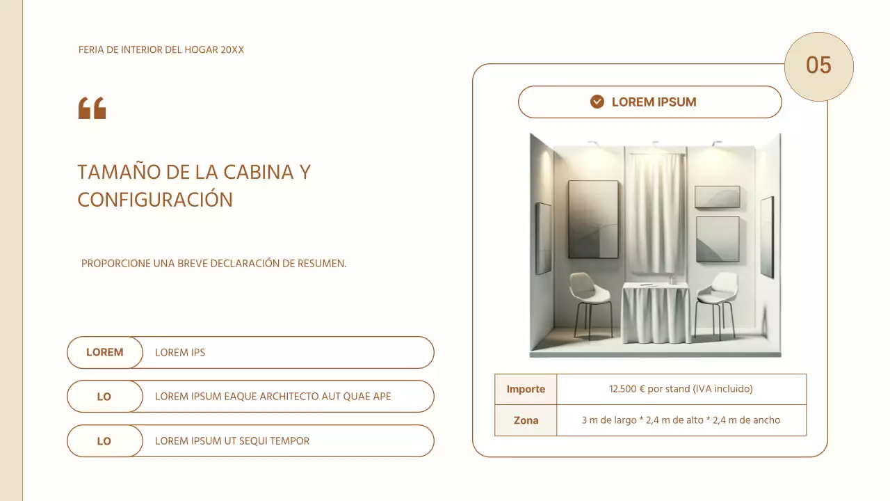 Sencilla propuesta para la feria de interiorismo del hogar en beige y marrón